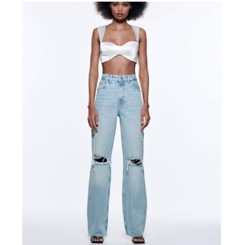 Wide leg light wash jeans